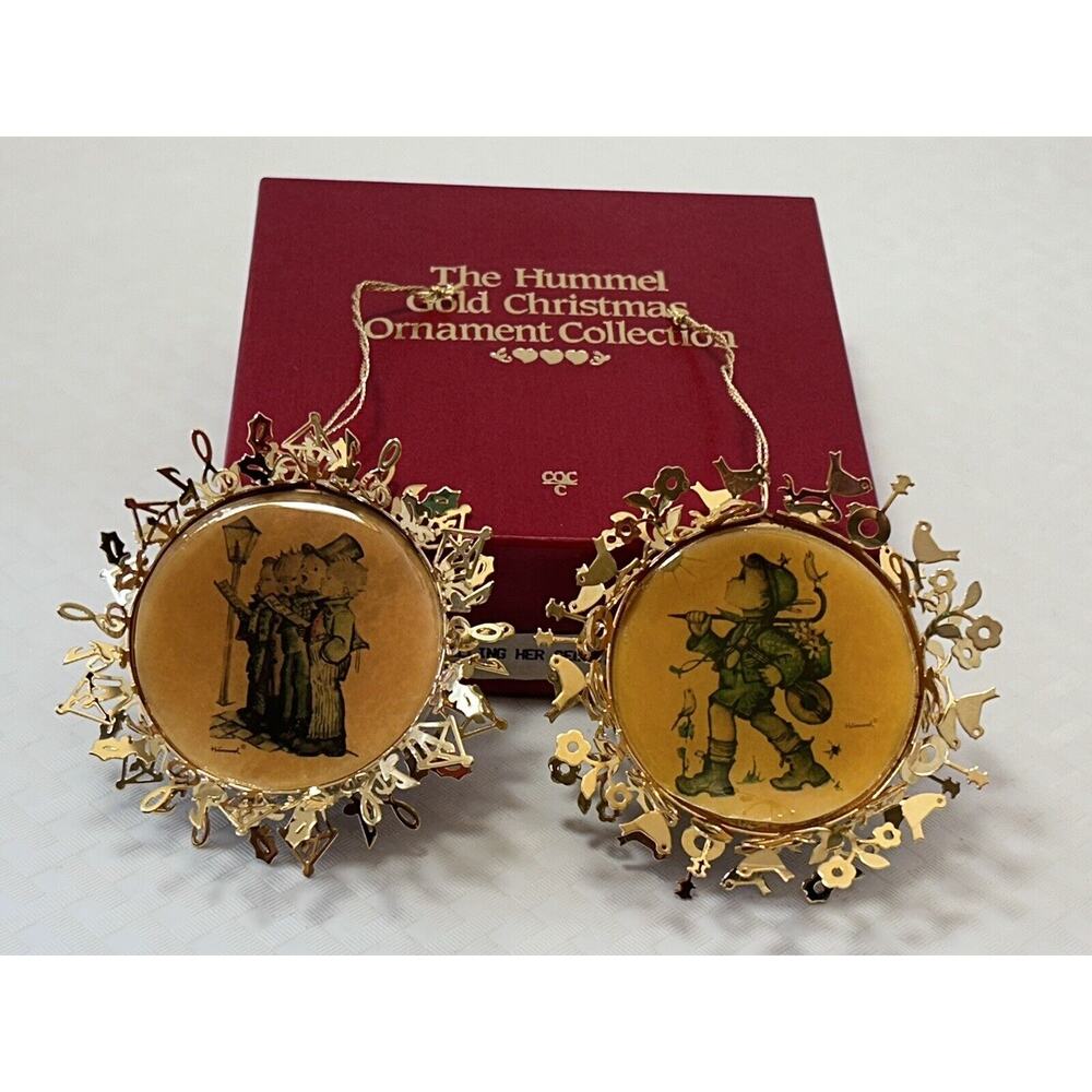 Set Of Two Vintage Hummel Gold Colored Christmas Ornaments‎